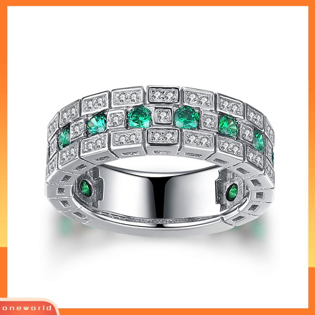 [EONE] Cincin Jari Bulat Lebar Perhiasan Bersinar Hijau Cincin Permata Imitasi Untuk Pesta Pernikahan Perjamuan Prom