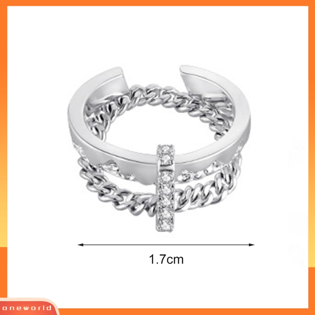 [EONE] Wanita Cincin Hip Hop Lapisan Ganda Hias Eye-catching Semua Pertandingan Hadiah Perhiasan Geometris Berlian Imitasi Bertatahkan Wanita Ladies Finger Ring Untuk Pacaran