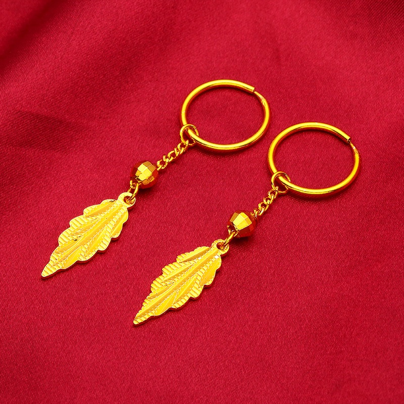 Goldkingdom Aksesoris Fashion 24 K Bangkok Aksesoris Spot Baru Daun Anting Halus Cincin Lady Hadiah