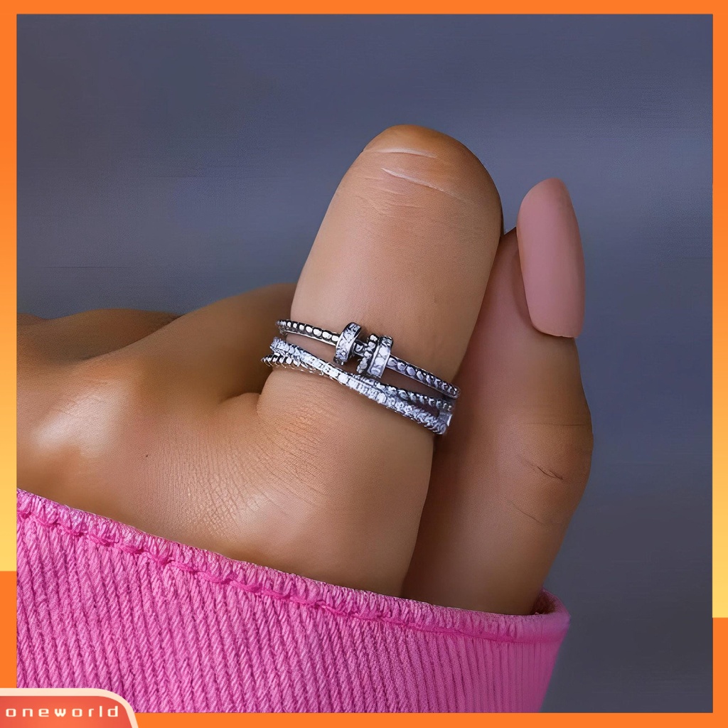 [EONE] Wanita Cincin Pembukaan Dapat Disesuaikan Berputar Bebas Geometris Elegan All-match Penghilang Stres Dengan Manik-Manik Berlian Imitasi Mengkilap Hias Spinner Cincin Fidget Perhiasan Untuk Perjamuan