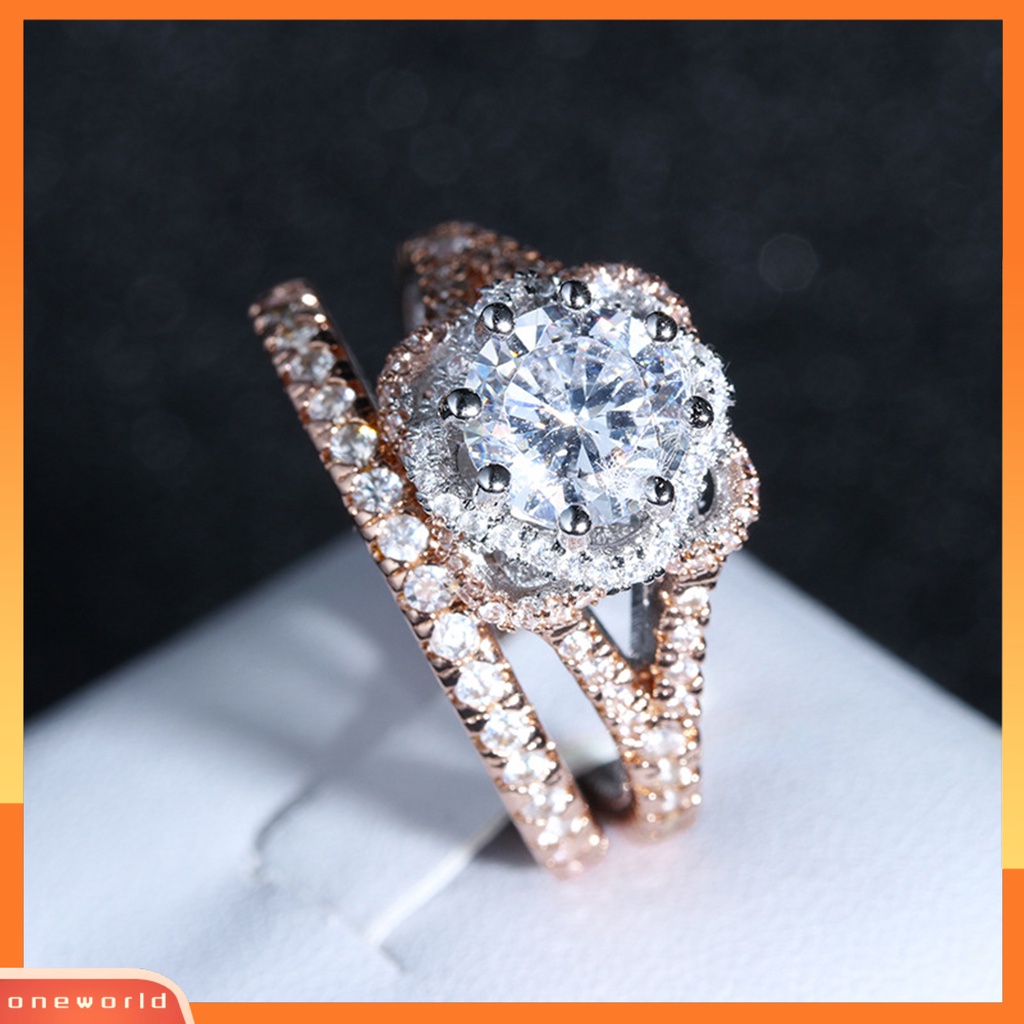 [EONE] 2 Pcs Temperamen Indah Kilau Terang Electroplating Engagement Rings Berlian Imitasi Mengkilap Wanita Jari Cincin Perhiasan Aksesoris