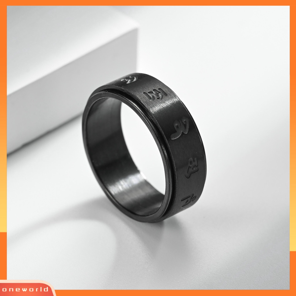 [EONE] Pasangan Cincin Retro Dapat Diputar Stainless Steel Terukir Dipoles Stress Relief Kasual Wanita Pria Jari Cincin Fashion Perhiasan