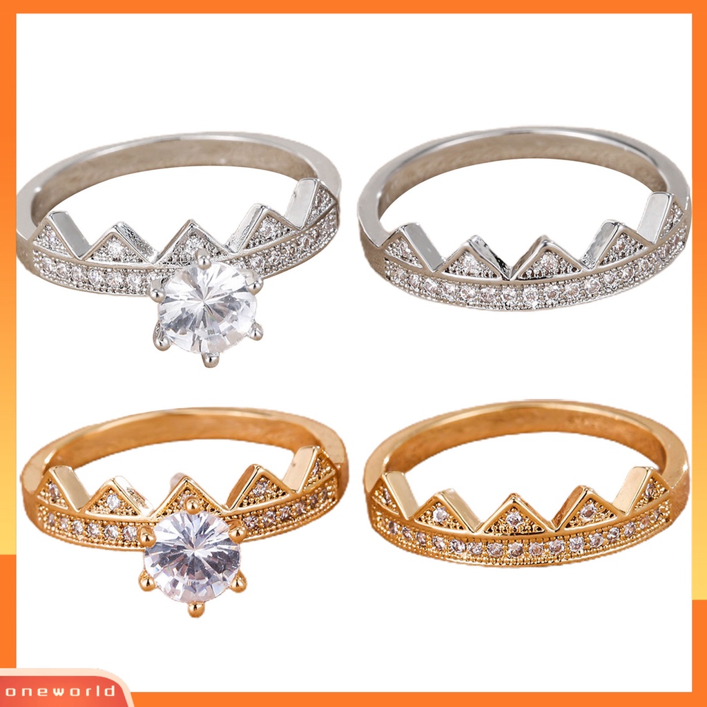 [EONE] 2pcs/set Wanita Cincin 2in1 Dilepas Mungil Hadiah Berlian Imitasi Bertatahkan Mahkota Pria Jari Cincin Perhiasan Fashion