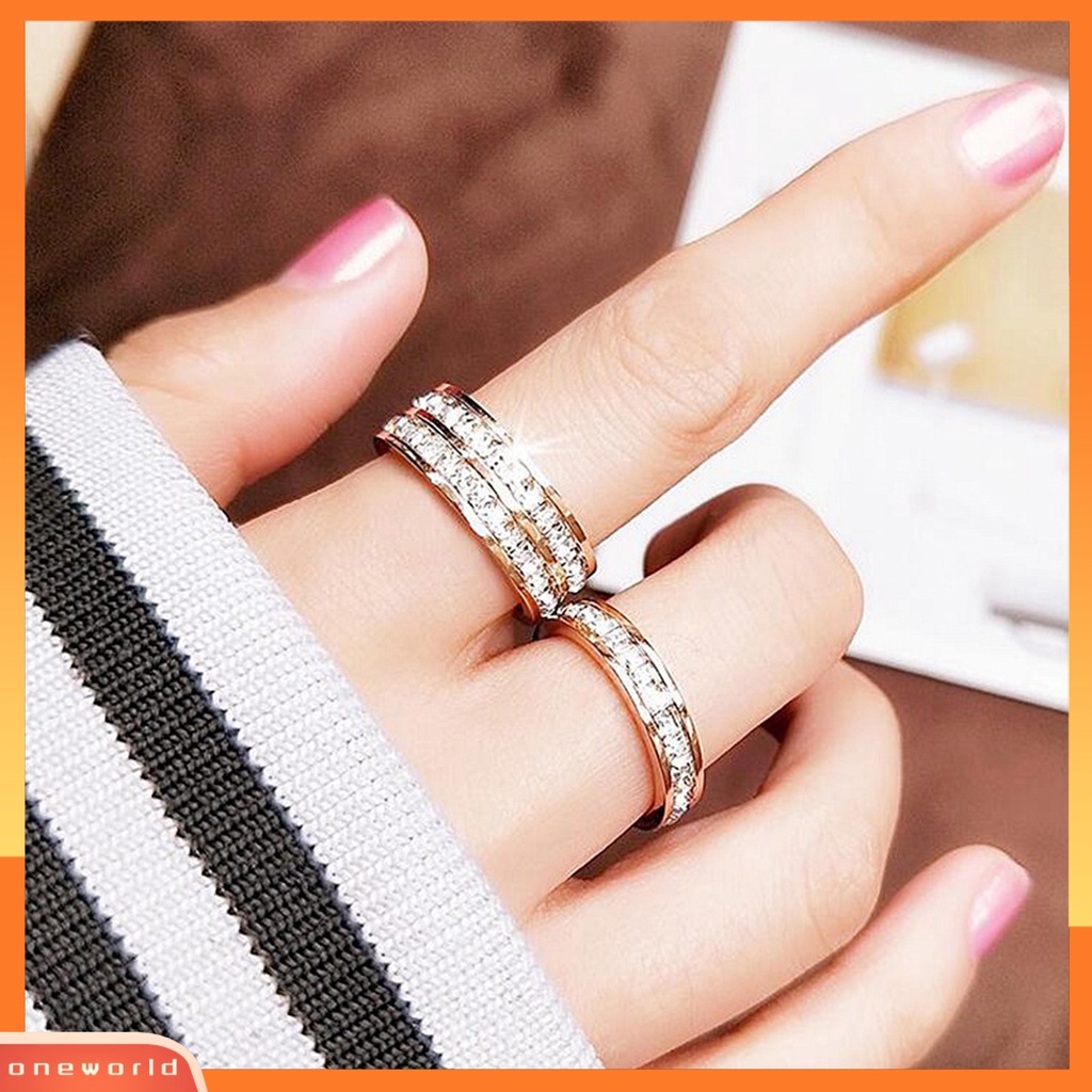 [EONE] Wanita Cincin Berlian Imitasi Gaya Pasangan Geometris Temperamen Kepribadian Menghias Berdandan Elegan Wanita Dapat Ditumpuk Cincin Perhiasan Aksesori