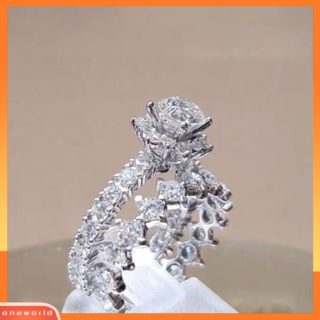 [EONE] 2 Pcs Cincin Kawin Berlian Imitasi Bersinar Mengkilap Electroplating Elegan Pakaian Sehari-Hari Paduan Cincin Jari Perlengkapan Pernikahan Penggunaan Sehari-Hari