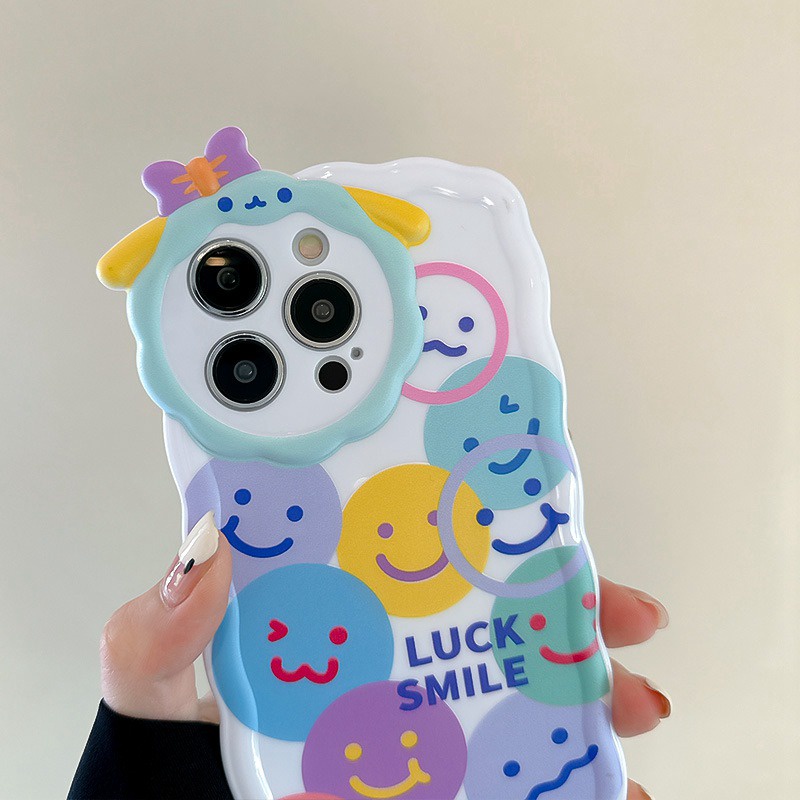 【Lamb Style】Lucky Smile Soft TPU Case HP iP iPhone 11 12 13 14 Pro Max 7 8 + Plus SE 2020 X XS XR Max Girl Woman FTD Casing Apple