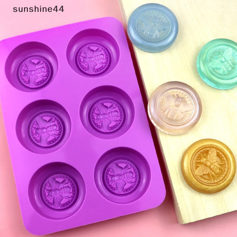 Sunshine 6lubang Bulat Motif Lebah 3D Sabun Cetakan DIY Handmade Silikon Cake Maker ID