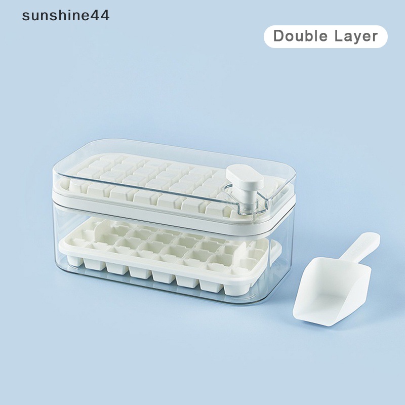 Sunshine 1Pc Cetakan Es Tipe Tekan Satu Tombol Kotak Plastik Ice Cube Maker Ice Tray Mold ID