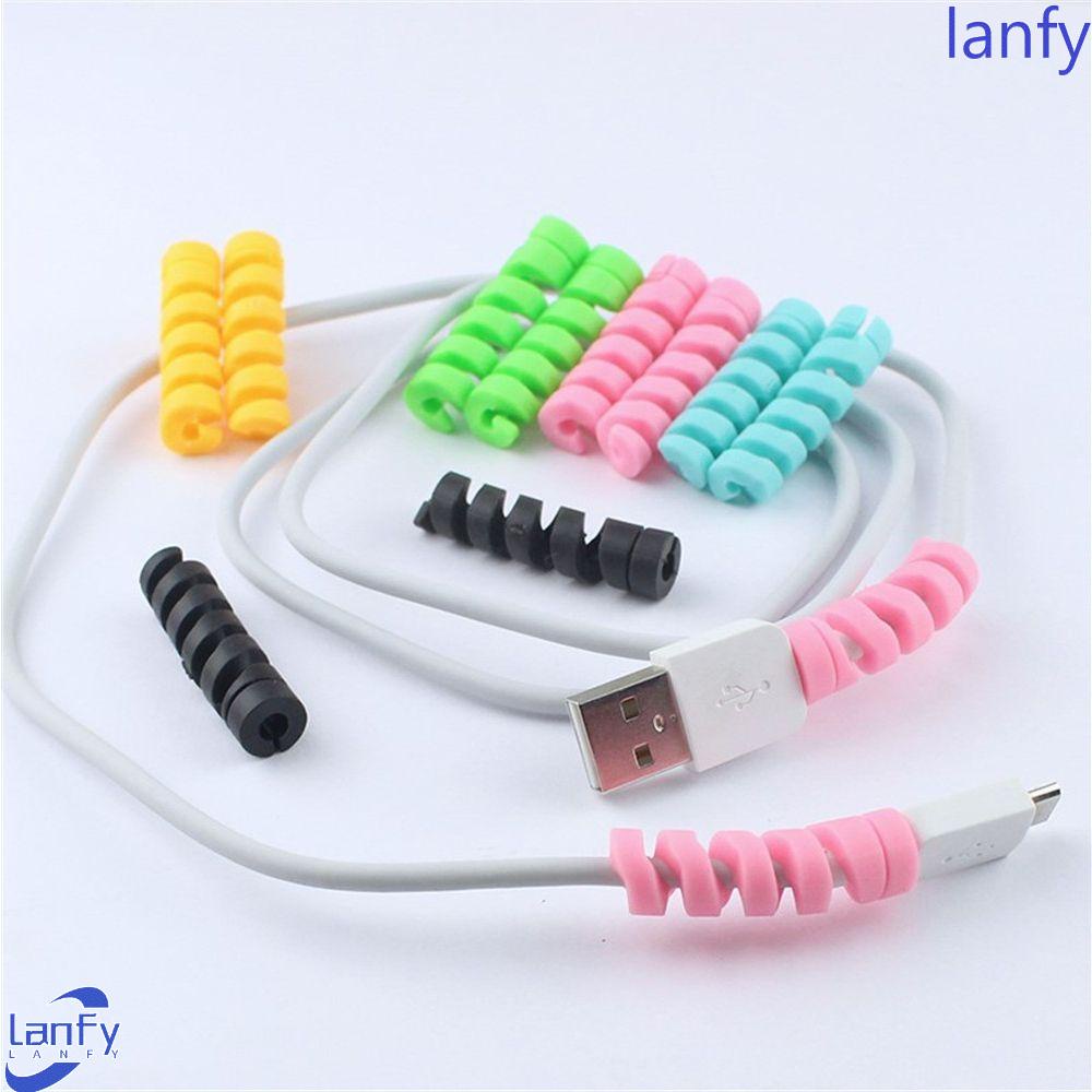 Lanfy Papeleria 10pcs / Set Pelindung Kabel Data / Charger / Earphone Multiwarna Untuk Aksesoris Meja