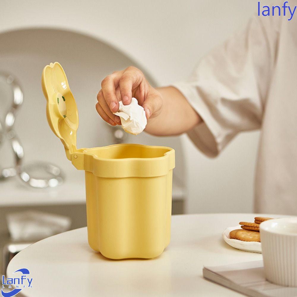 Lanfy Kotak Penyimpanan Desktop Mini Dengan Penutup Tahan Air Multifungsi Tempat Sampah Organizer Pen Perlengkapan Kantor Bentuk Bunga Keranjang Kertas Limbah