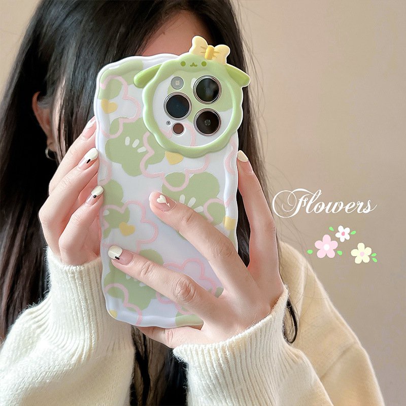 【Lamb Style】INS Green Flowers Soft TPU Case HP iP iPhone 11 12 13 14 Pro Max 7 8 + Plus SE 2020 X XS XR Max Girl Woman FTD Casing Apple