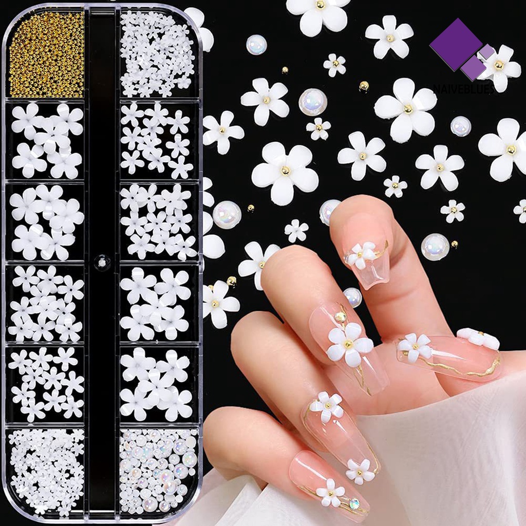 [naiveblues] Ornamen Bunga Kuku Lima Kelopak Motif Timbul Resin Putih DIY Manicure Dekorasi Untuk