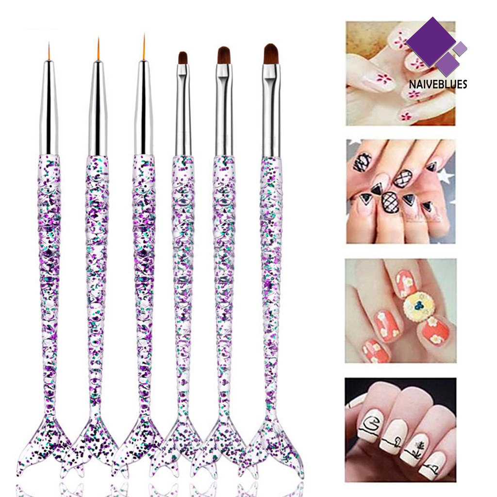 [naiveblues] 3pcs/set Nail Art Pen Set Bentuk Mermaid Ergonomics Ultra Thin Liner UV Gel