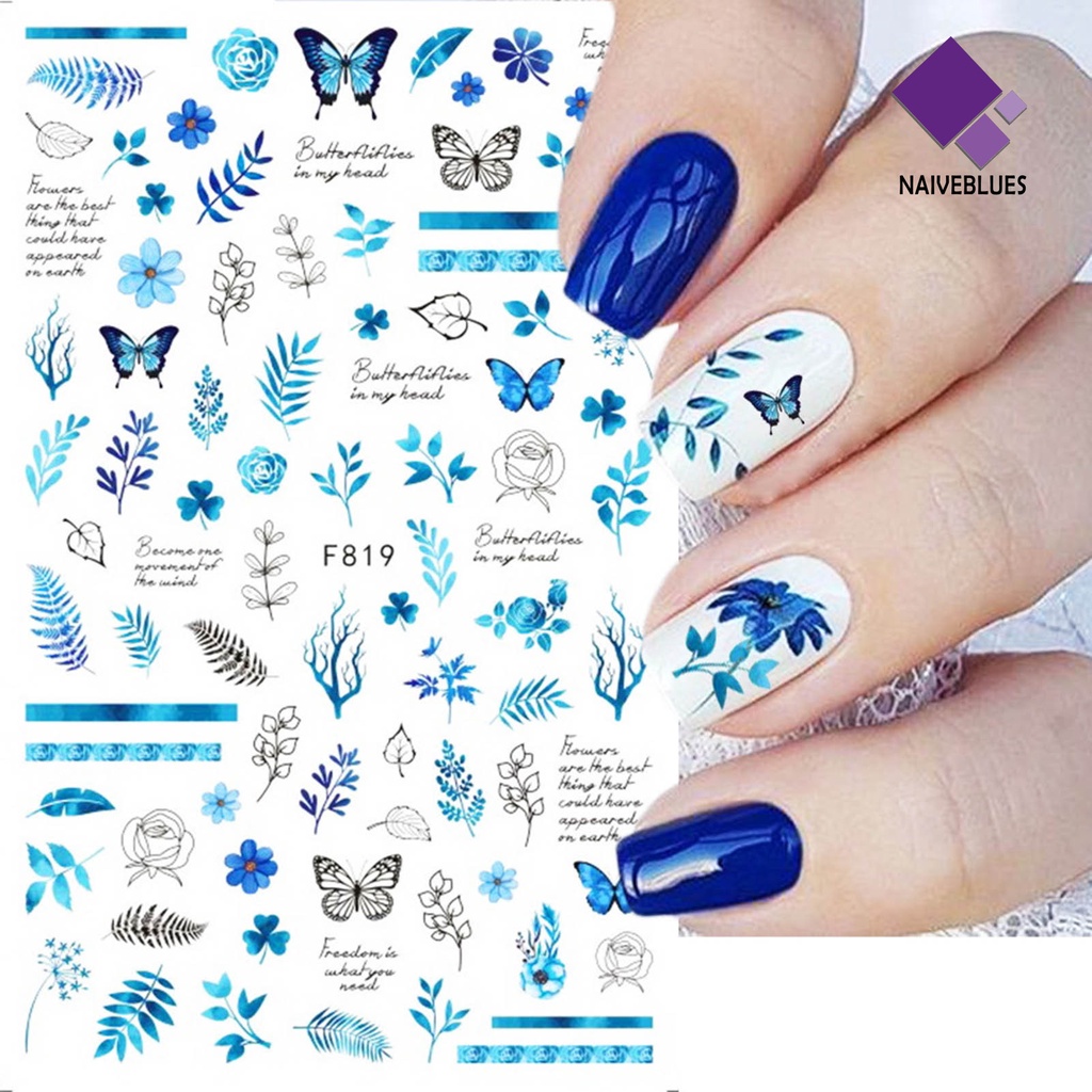 [naiveblues] Stiker Kuku Glitter Efek 3D Ultra Tipis Dekorasi Daun Geometri Sparkly Untuk Manicure