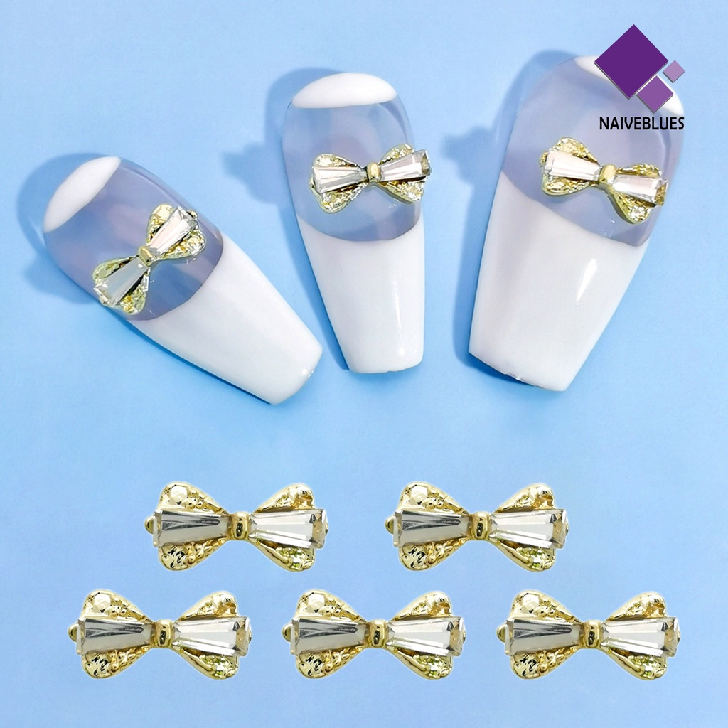 [naiveblues] 10pcs Hiasan Kuku Permukaan Mengkilap Berkilau Warna Cerah Tahan Karat Hias Alloy Bow-Knot Nail