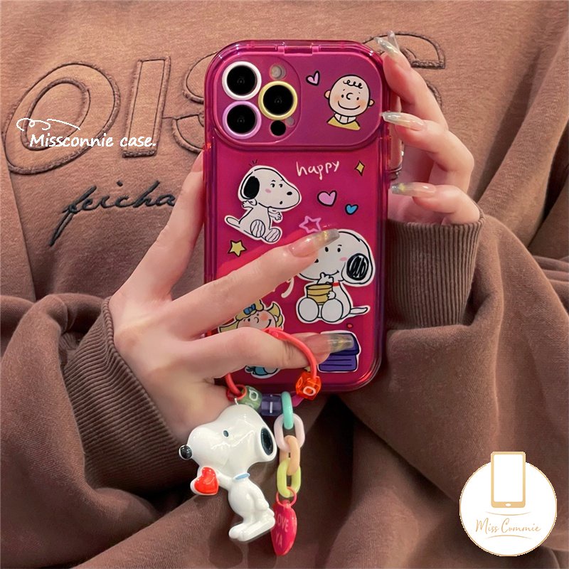 Rose Red Creative Flip Make Up Mirror Case Untuk Oppo A15 A12 A57 A5s A7 A53 A9 A5 A31 A33 2020 A15s A3s A77 A11K A35 A77S Kartun Lucu Snoopy Charlie Brown Shockproof Soft Case