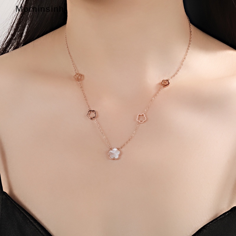 Mornin Kalung Bunga Shell Putih Baja Titanium Elegan Untuk Wanita Fashion Pesona Perhiasan Serbaguna High-End Rantai Tulang Selangka id