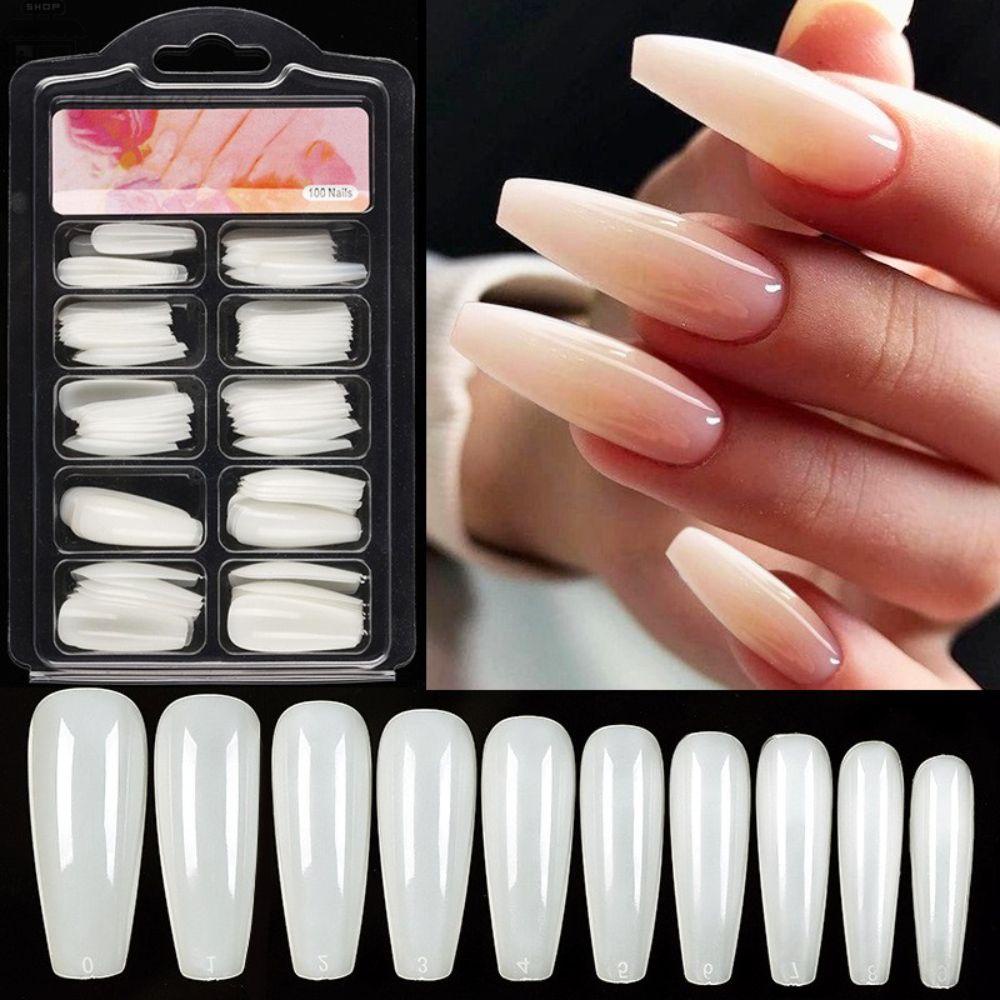 Agustina Almond Kuku Palsu Dilepas 100pcs Warna Alami Kuku Salon Nail Extension Kuku Buatan