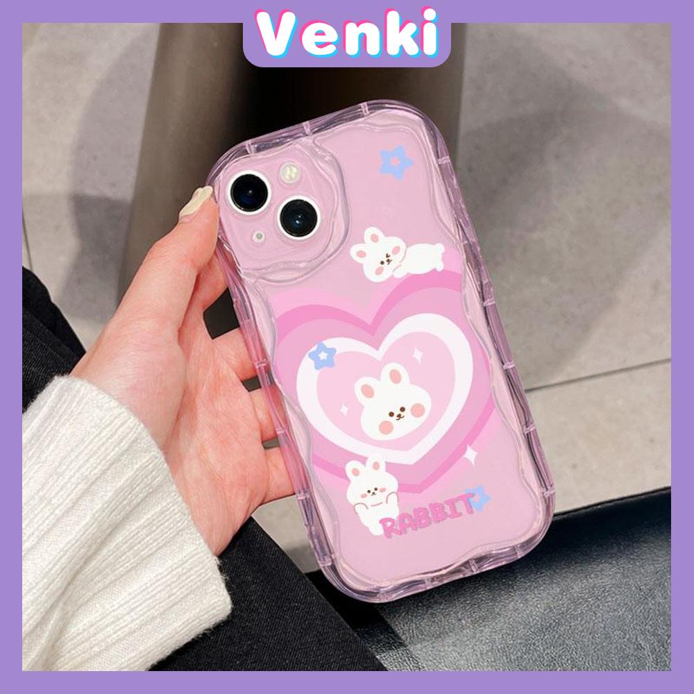 VENKI - For iPhone 11 iPhone Case 3D Curved Edge Wave Clear Case TPU Airbag Shockproof Camera Cover Pink Rabbit Compatible with iPhone 14 13 Pro max 12 Pro Max xr xs max 7 Plus 8