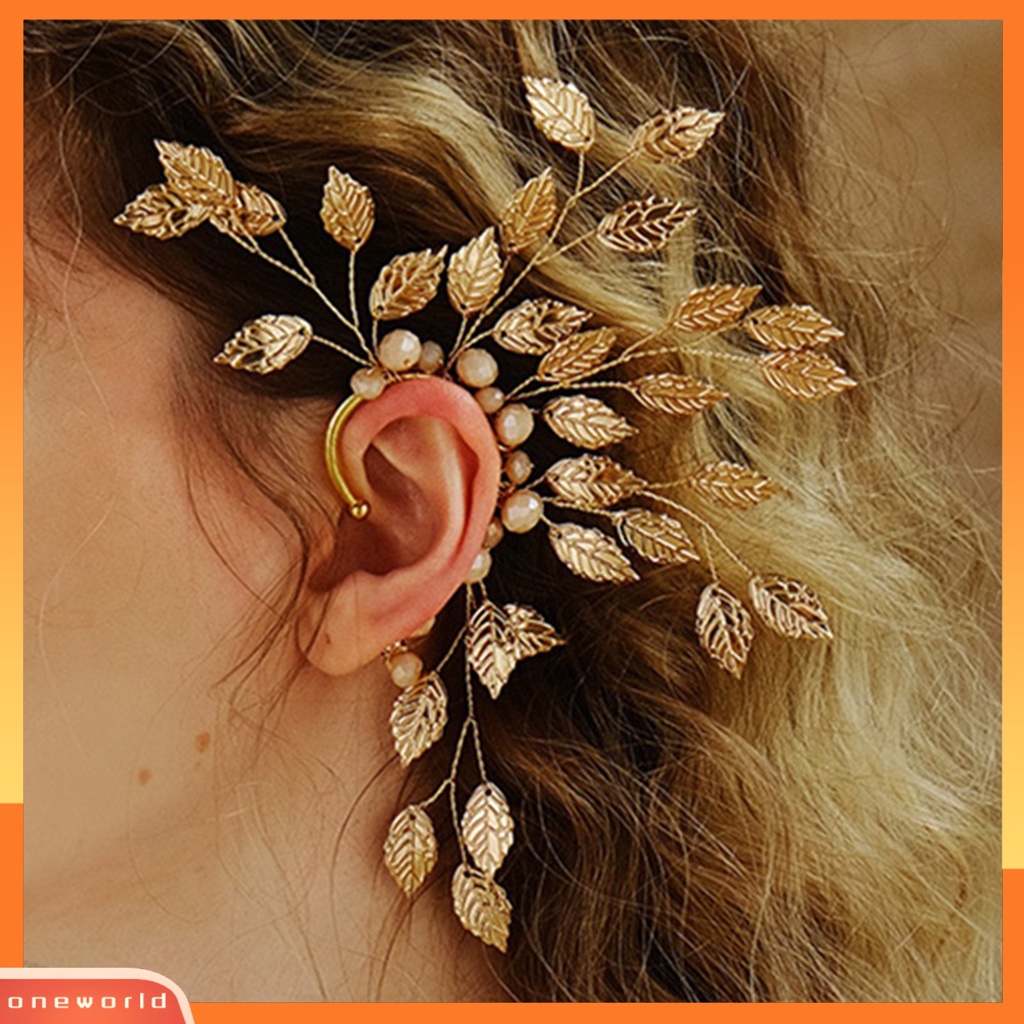 [EONE] 1pc Lady Earring Semua Pertandingan Desain Daun Indah Vintage Kokoh Berdandan Logam Non Piercing Klip Telinga Perhiasan Aksesori