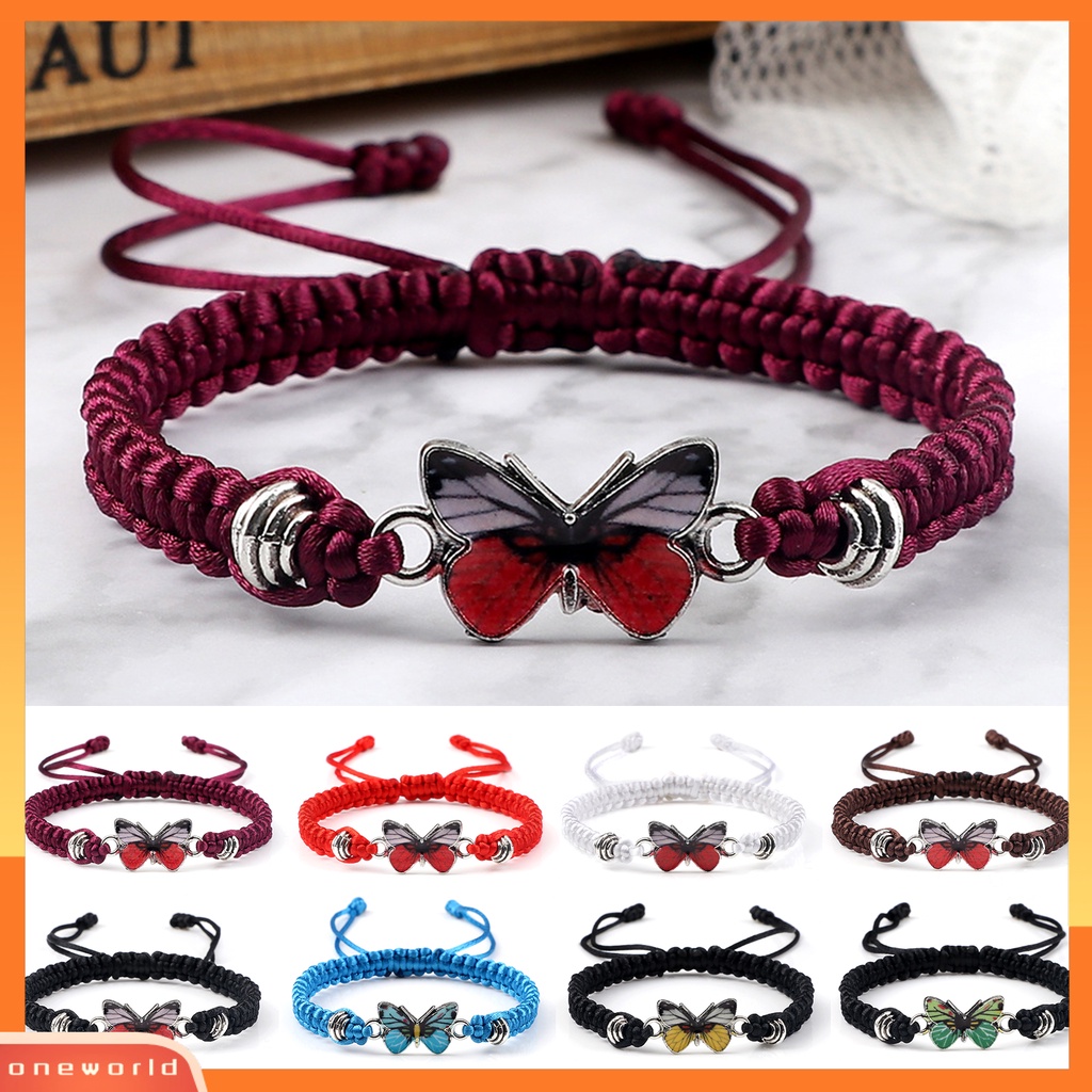 [EONE] Gelang Pasangan Adjustable Tali Dikepang Nilon Hadiah Valentine Unisex Tenun Tangan Kupu-Kupu Kekasih Gelang Aksesoris Fashion