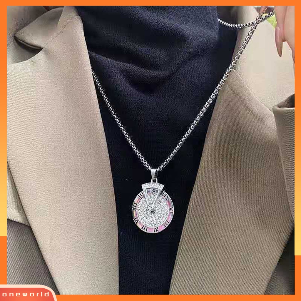 [EONE] Sweater Kalung Dapat Diputar Hip Hop Hypoallergenic Hadiah Fashion Perhiasan Pria Wanita Angka Romawi Jam Liontin Rantai Panjang Untuk Pesta