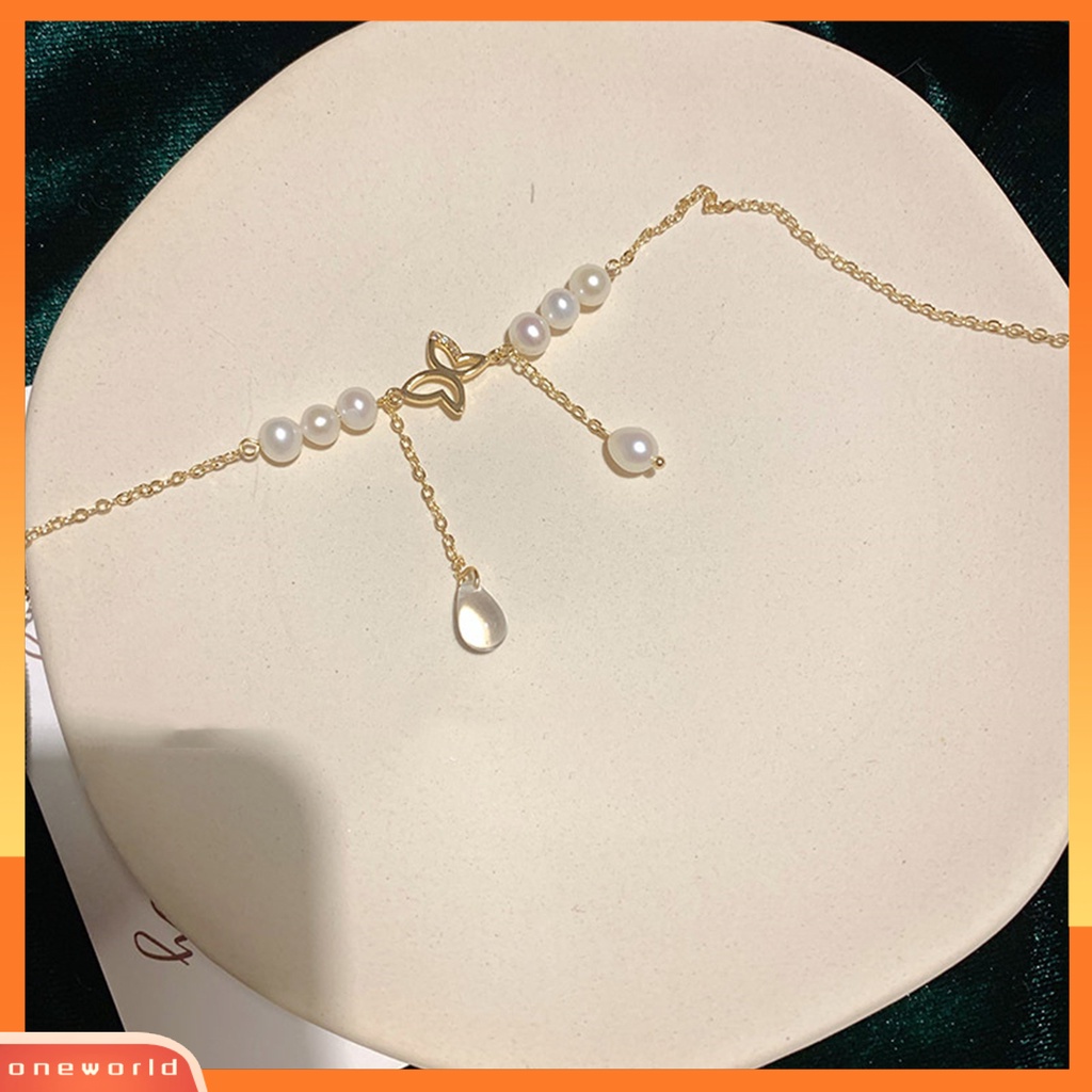 [EONE] Butterfly Kalung Adjustable Mutiara Imitasi Indah Dekoratif Wanita Elegan Klavikula Rantai Pesona Perhiasan Hadiah