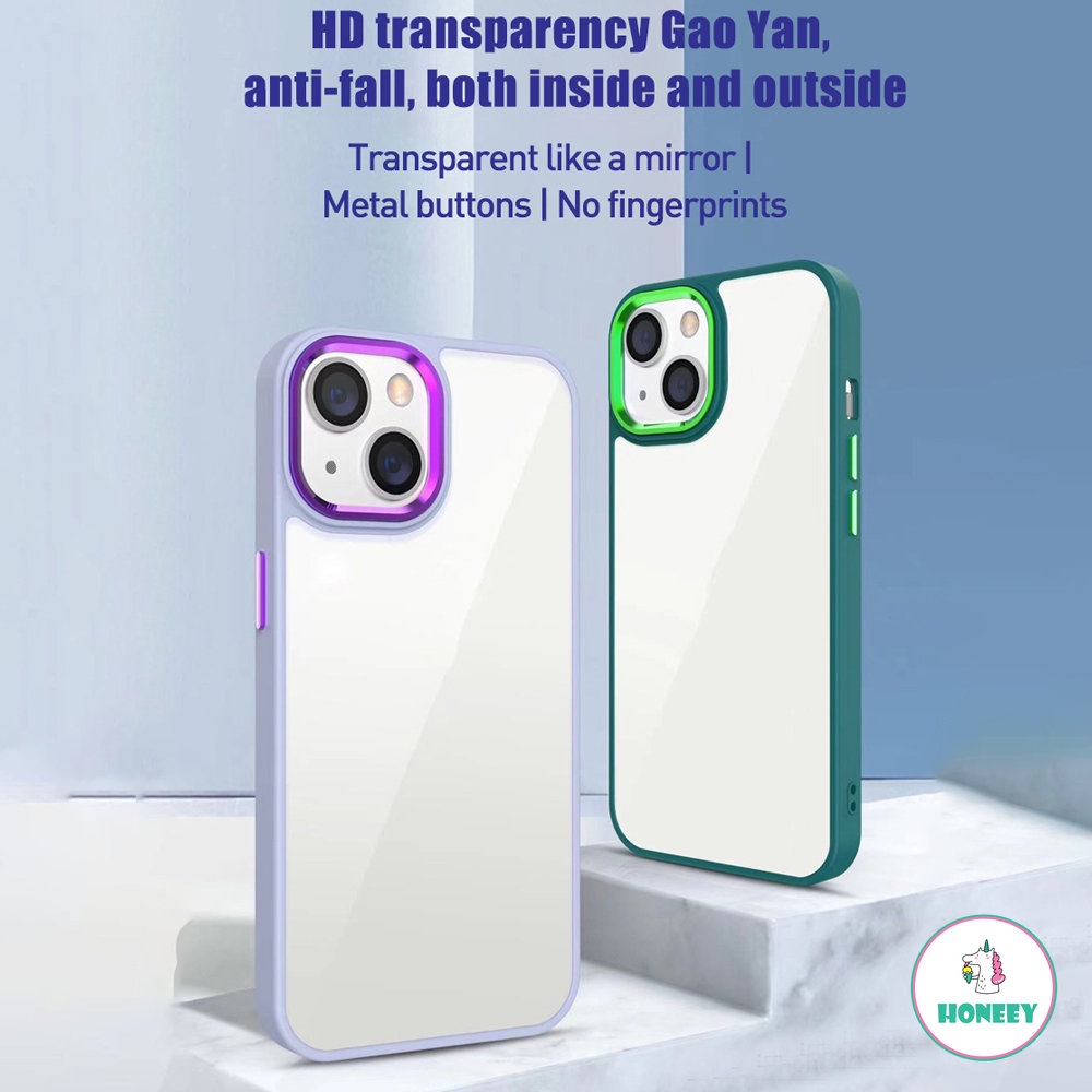 IPHONE Casing Ponsel Tombol Logam Warna-Warni Fashion Untuk Iphone14 13 12 11 Pro Max XR XS Max X7 8 Plus Penutup Belakang Tahan Guncangan Akrilik Transparan