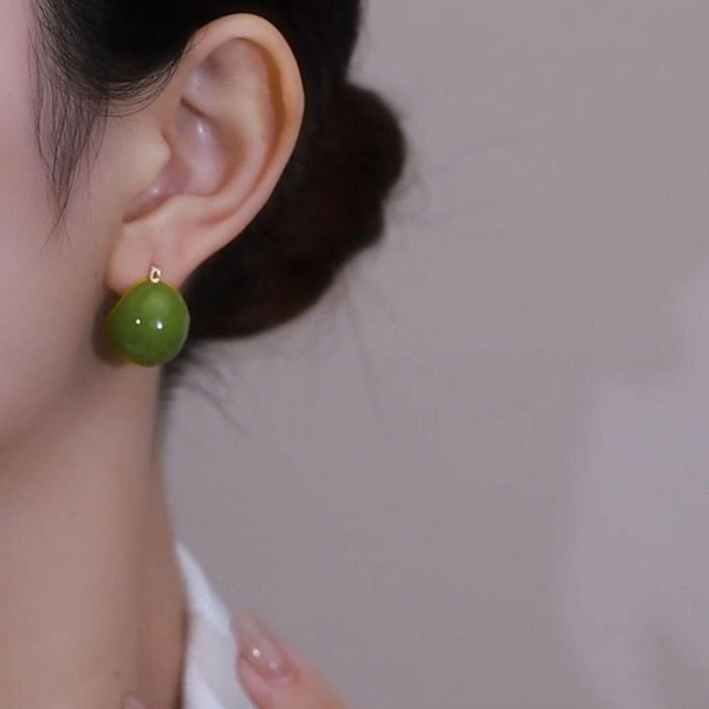 Mxbeauty Anting Wanita Minoritas Geometris Desain Fashion Manik Bulat Tembaga Temperamen Enamel Telinga Gesper