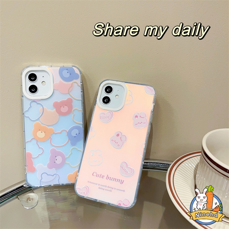 Casing iPhone Neon Kompatibel Untuk Iphone14 13 12 11 Pro Max X Xr Xs Max8 7 6 Plus SE 2020 Kartun Beruang Laser Bening Matte Casing Ponsel Anti Pecah Silikon Lembut TPU Penutup Belakang