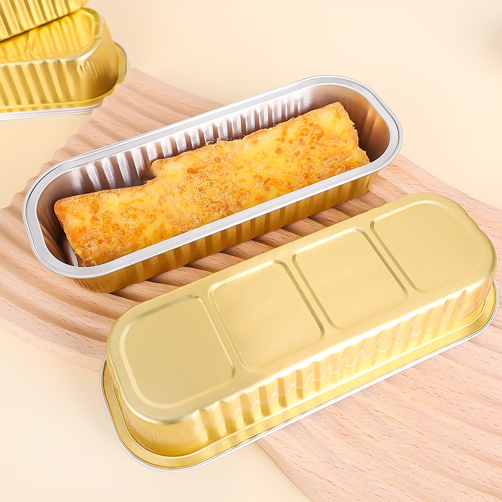 5per10pcs Golden Aluminium Foil Menebal Loyang Karton/Rectangular Air Fryer Baking Pan Cake Cup/Kotak Makan Durian Panggang Sekali Pakai Take-out Packing Box/Aksesoris Baking