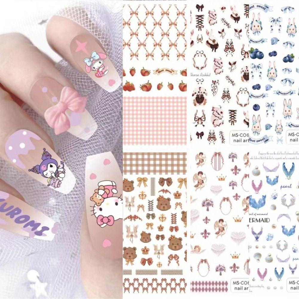 AUGUSTINA Agustina Stiker Kuku Rococo Angel Rococo Bear Kuromi Kitty Cat Melody Nail Art Dekorasi