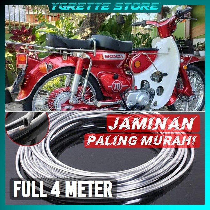 YGRETTE - TERMURAH FULL 4 meter Lis chrom body untuk Honda c50 c70 yamaha v80 Suzuki rc fr chrome krom SUPER CUP ASTREA PRIMA MOTOR HONDA JADUL RETRO KLASIK SUZUKI RC
