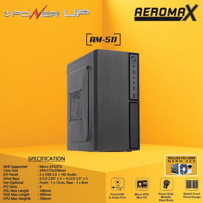 Casing  3Power Up AEROMAX AM-511 include PSU 500W