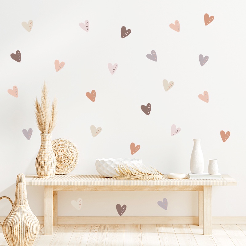 3lembar Bohemian Cinta Hati Wallpaper Kamar Tidur Hangat Dekorasi Decal Mudah Bongkar Pasang PVC Stiker Perekat Diri Art Dinding Aplikasi Tahan Air Debu-Bukti Wallsticker