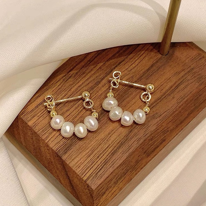 Ay (CN) Anting Manik Mutiara Untuk Wanita Mewah Emas Hoop Earring Perhiasan Aksesoris