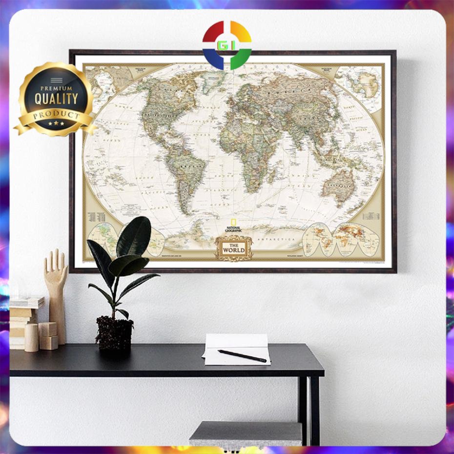 Poster Peta Dunia Large Vintage World Map 103 x 69 cm  No Color