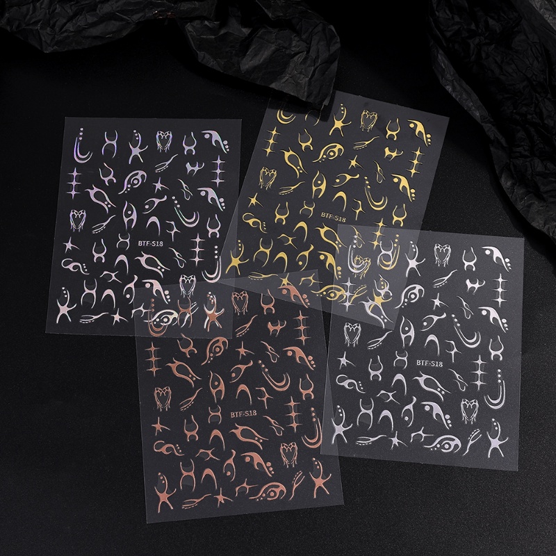 Indah Garis Geometris Api Stiker Kuku 3D Tahan Lama Self-Adhesive Nail Decals Gold Bronzing Gothic Manicure Decor