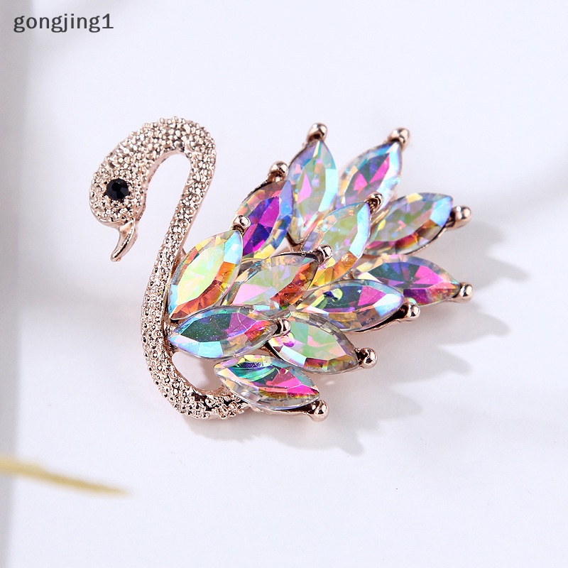 Ggg 1pc Alloy Crystal Swan Bros Kristal Hewan Bros Jas Kerah Pin Hias ID