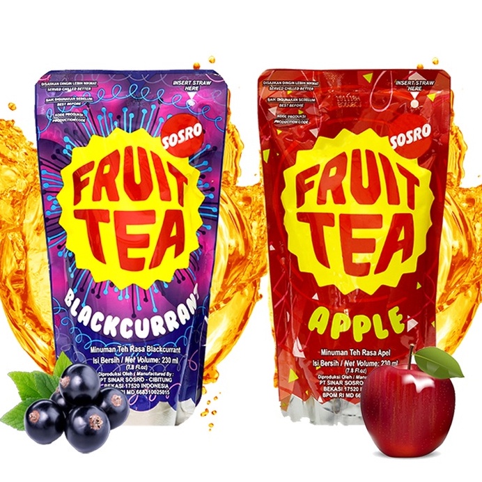 

FRUIT TEA SOSRO POUCH 230ml RASA APPLE BLACKCURRANT MINUMAN TEH RASA APEL BLACKCURANT MINUM RINGAN CEMILAN ANAK PARSEL HAMPERS PARCEL GROSIR MURAH BANDUNG INSTANT