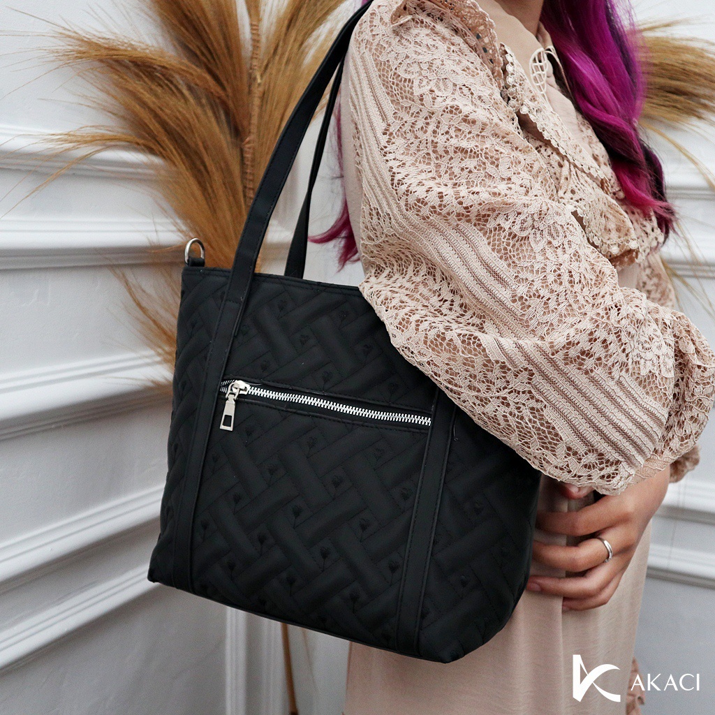 (COD) Akaci Tas tote cocola nilon bordir res depan cocok kuliah kerja kantor elegan lucu 06-6937