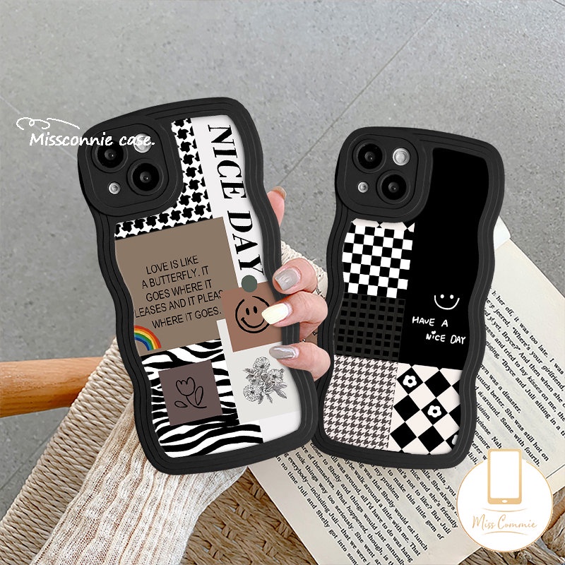 Untuk Infinix Hot20 10 11s 10s 12i 9 20s 8 10Lite 12 Pro Smart 4 6 5 Plus Hot 10 12 11 9 Play Note 12 G96 10 Pro Houndstooth Lembut TPU Wavy Edge Smiley Lattice Splicing Pattern Cover