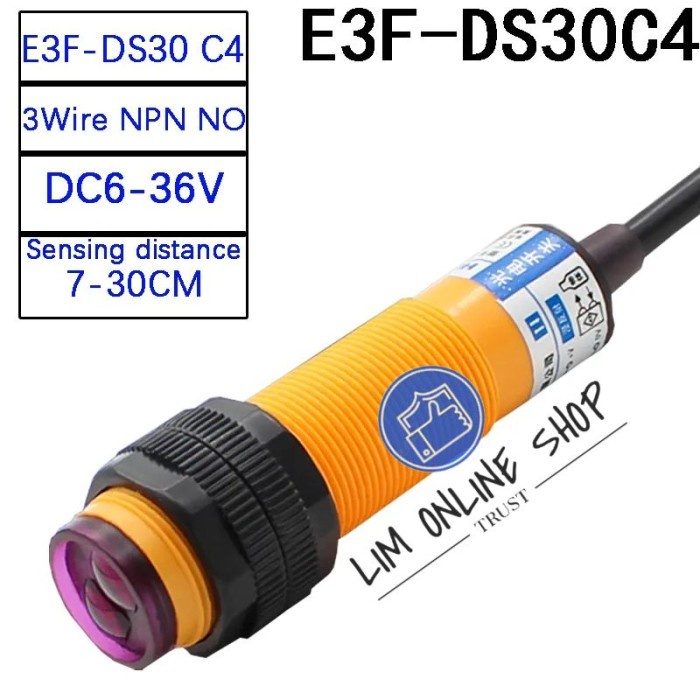 SENSOR PHOTOELECTRIC E3F-DS30C4 NPN NO Adjustable 30Cm DC 3 Wire