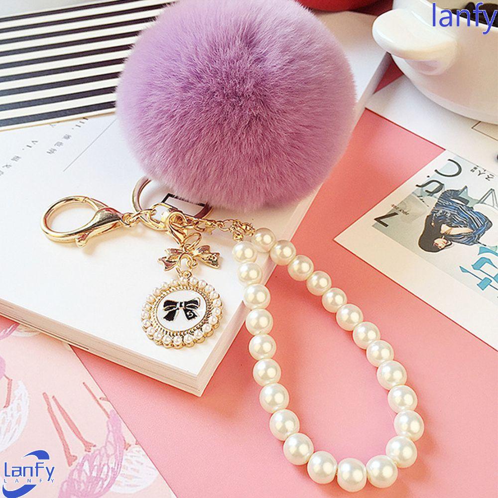 Lanfy Gantungan Kunci Hadiah Fluffy Lovely Ball Key Ring Pendant Mobil Bulu Kelinci Chic Lembut