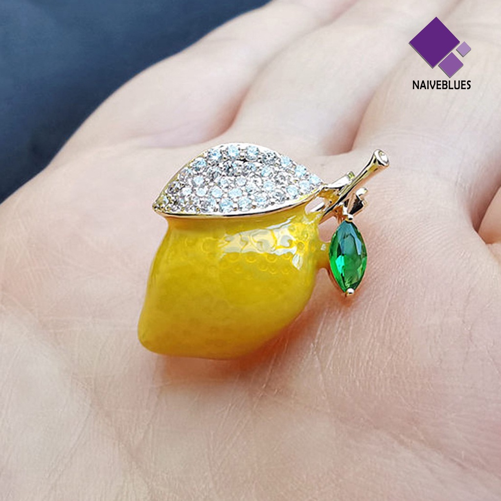 &lt; Naiveblues &gt; Bros Pin Lemon Rhinestones Kuning Terang Kilau Minyak Brooch Decor