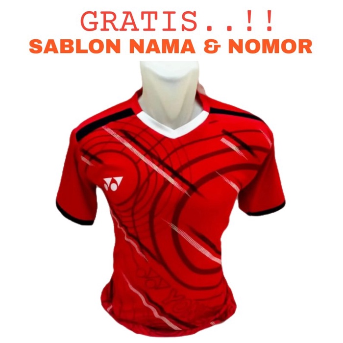 FREE SABLON NAMA&NOMOR Baju atasan pria badminton bulutangkis volly - PUTIH YONEX, M