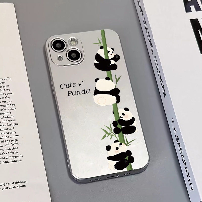 IPHONE Casing Ponsel Electroplate Kompatibel Untuk Iphone14 13 12 Pro Max11 XS XR X8+76S Plus Mini Cute Panda Soft Casing TPU Silikon Shockproof Cover