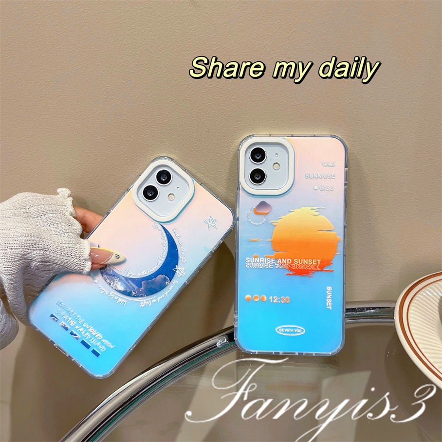 Compatible For IPhone 14 13 12 11 Pro Max X XR Xs Max 8 7 Plus SE 2020 Kompatibel Untuk Sunrise Dan Sunset Moon IMD Laser Gradient Phone Case TPU Lembut Shockproof Cover Pelindung