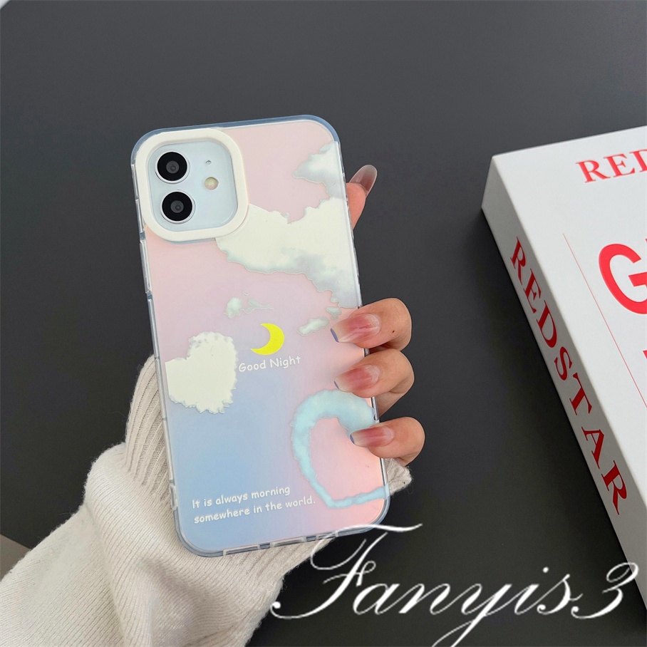 Compatible For IPhone 14 13 12 11 Pro Max X XR Xs Max 8 7 Plus SE 2020 Kompatibel Untuk Hati Berbentuk Awan IMD Laser Gradiasi Ponsel Case TPU Lembut Shockproof Cover Pelindung