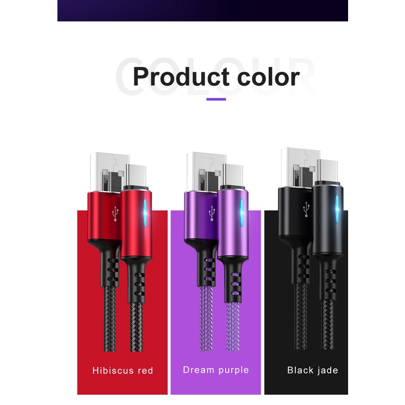 3a Kabel USB Tipe C 5A USB C Fast Charge Kabel Data Nylon Braided Charger USB Cable Untuk iPhone Huawei Realme Kabel Aksesoris Telepon Dengan Indikator LED